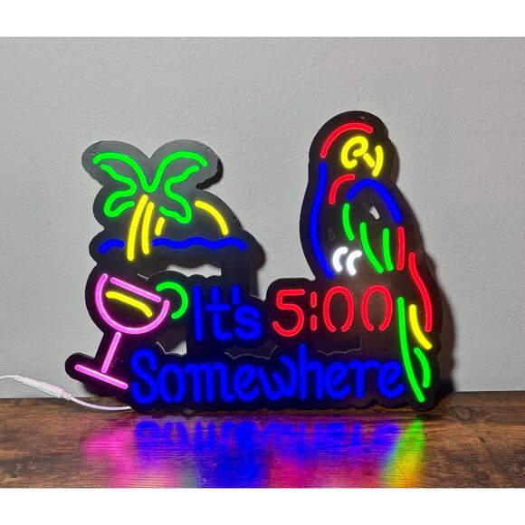 It’s 5:00 Somewhere Parrot LED Neon Light Sign Margarita Beach 17”x12.5” - Picture 1 of 8
